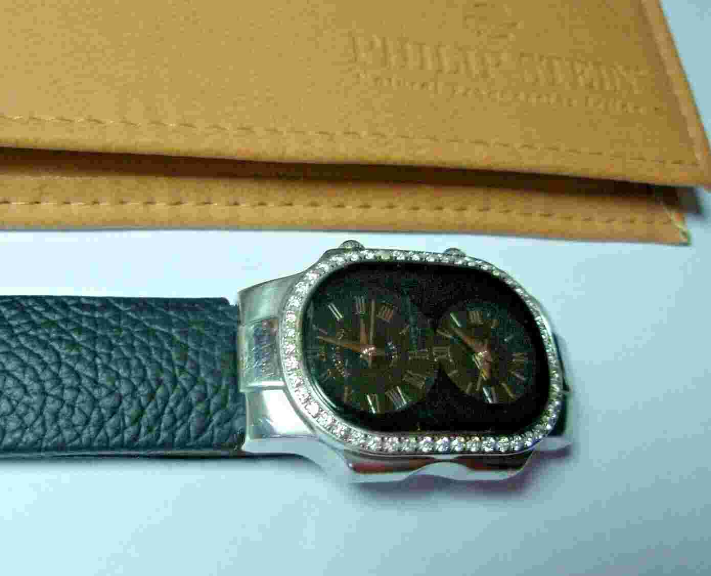 Ladies Mid-Size Signature Philip Stein Dual Zone Watch 'Teslar' Diamond Bezel