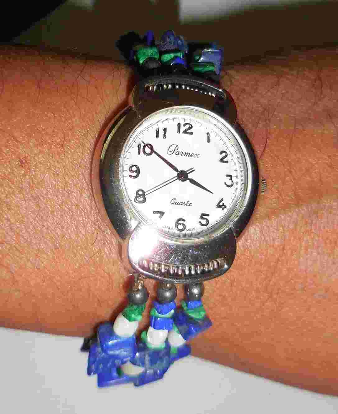 VINTAGE PARMEX SOUTHWESTERN WATCH MALACHITE BLUE STONES DESIGN