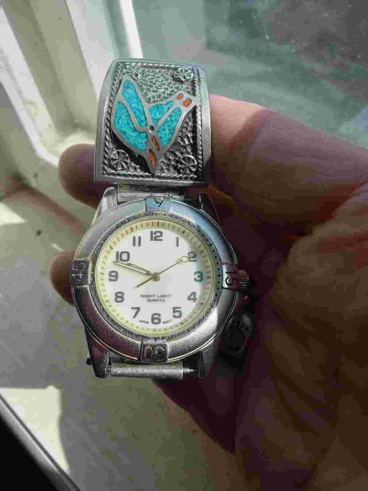 Men's watch with silver & turquoise band