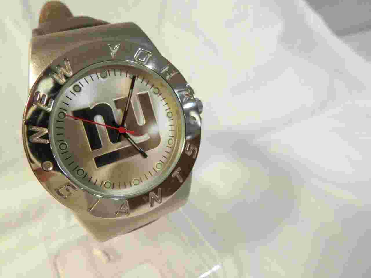 Men's NEW YORK GIANTS Steel Watch Brown Leather Band Lumi Hands