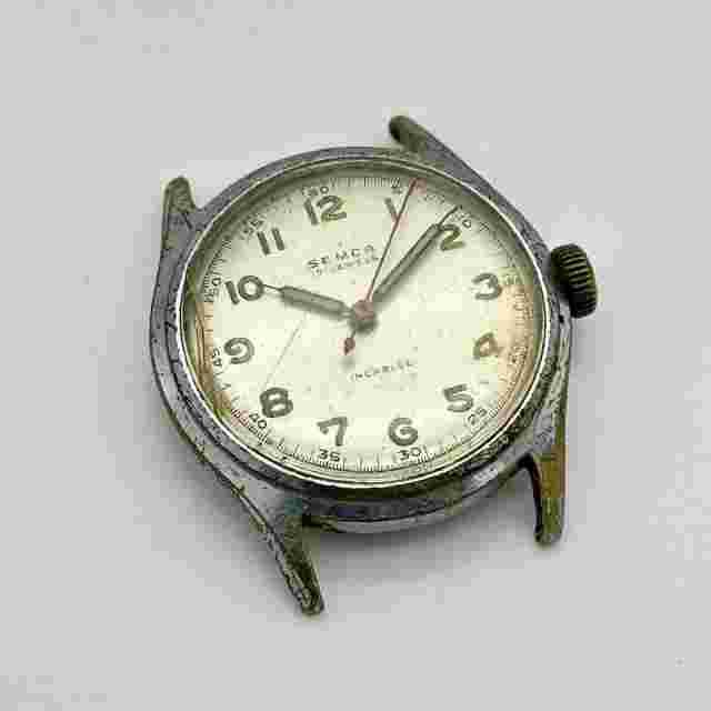 1940s Vintage SEMCA 17 Jewel Military Style Swiss Mechanical Watch, 30mm, Runs