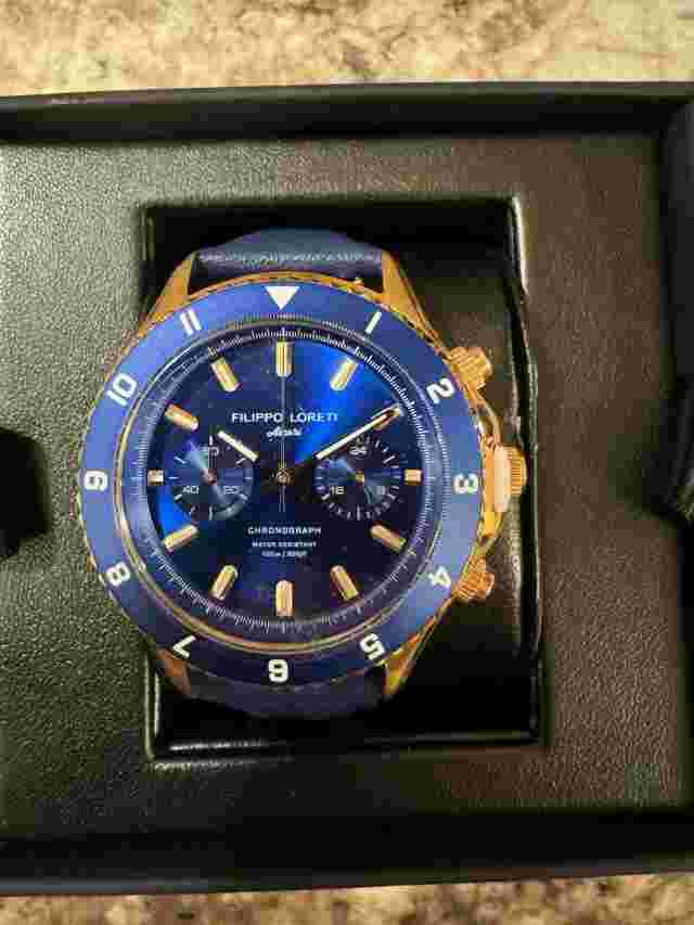 Filippo Loreti Ascari Chronograph Quartz Men's Watch - Rose Gold and Blue