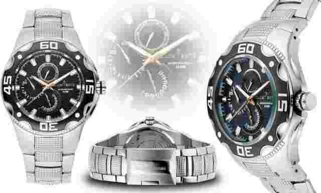 NEW Studer Schild 7029M Mens Gatling Black Dial Rose Gold Accent Silver SS Watch