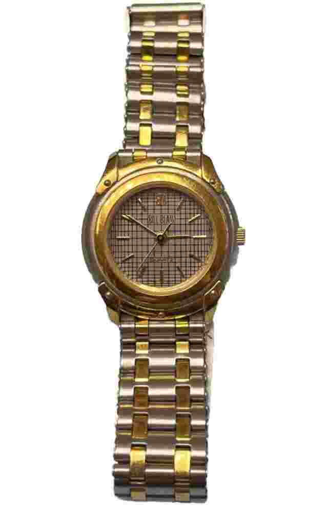 Bill Blass Ladies Gold Silver Tone Gucci Style Analog Quartz Watch