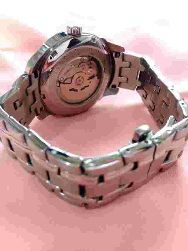 Rhythm Automatic Watch Stainless Steel White Dial Silver Band Used Condition