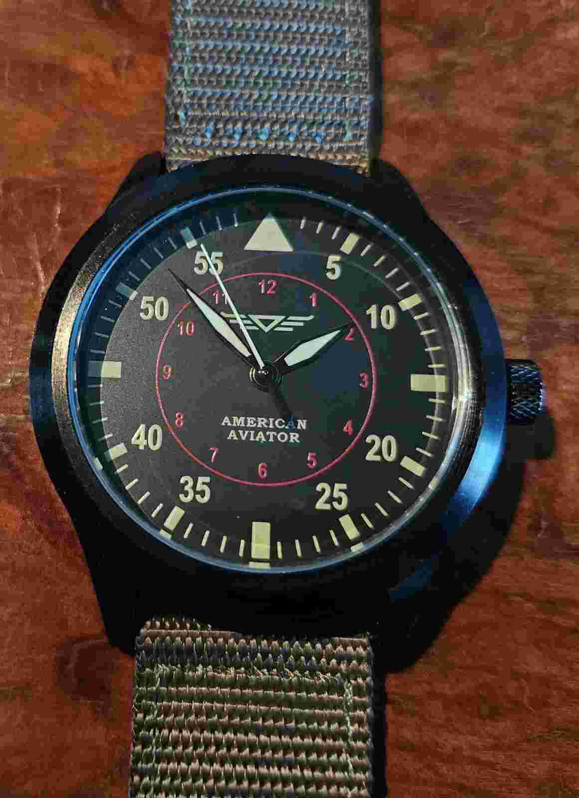 American Aviator Men's Quartz Watch 30MM Black Dial/Green Band #158279