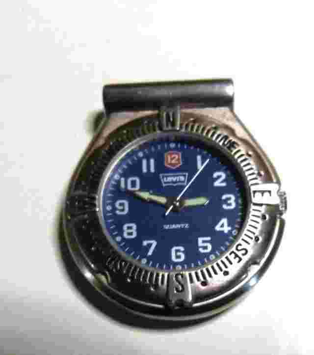 Vintage Levis  Fob Pocket Watch Blue Face Silver case Tone Compass Missing Fob