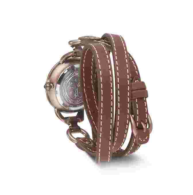 Frye Womens Watch 30mm Rose Pink Face & Brown Leather Wrap Around Band