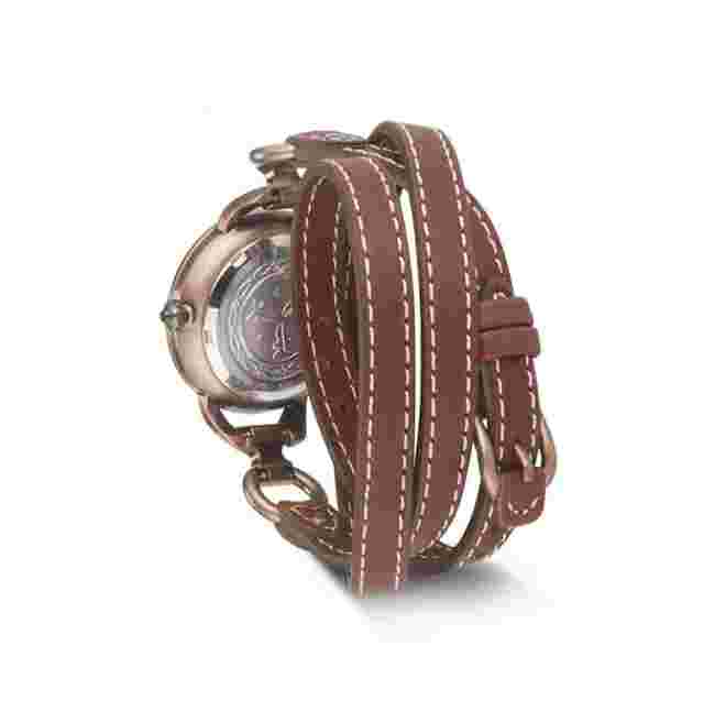 Frye Womens Watch 30mm Rose Pink Face & Brown Leather Wrap Around Band