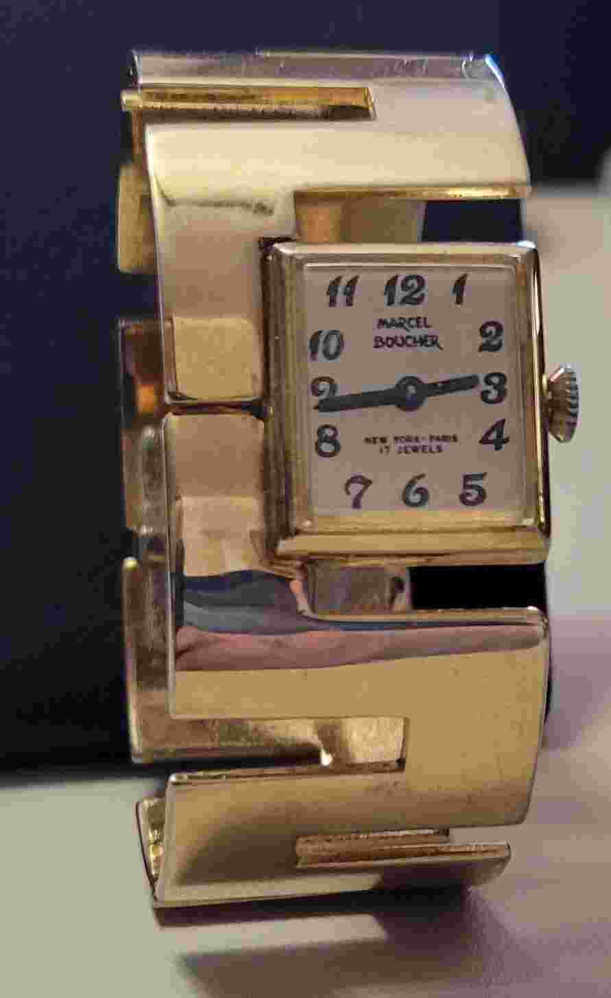 RUNNING! Vintage Marcel Boucher  Gold Tone Greek Cuff Watch Bracelet WOMEN'S