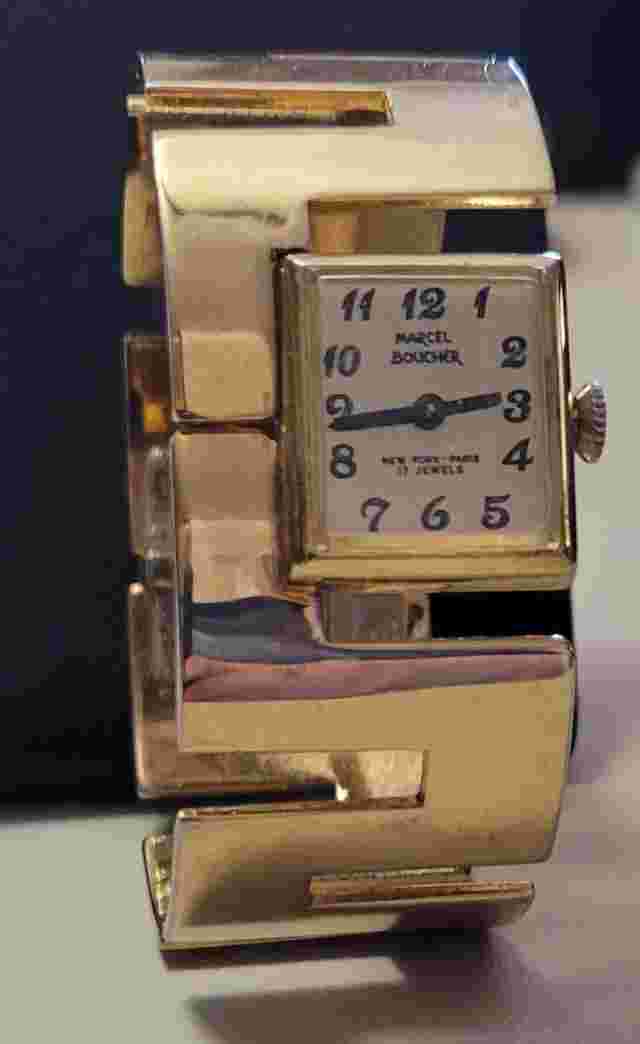 RUNNING! Vintage Marcel Boucher  Gold Tone Greek Cuff Watch Bracelet WOMEN'S