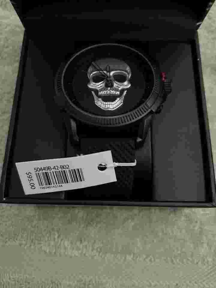 ED HARDY GOTH MATTE BLACK SILVER SKULL MEN'S SILICONE STRAP WATCH**NEW!