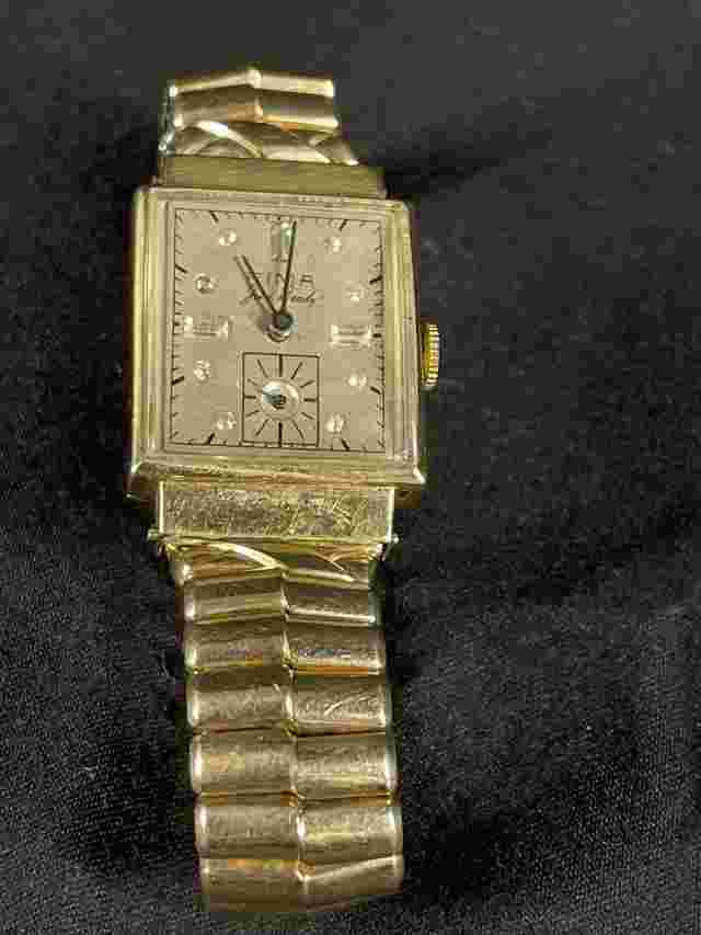 Vintage RIMA 14K Jim Brady Tank Watch 17 Jewels Expandable Band