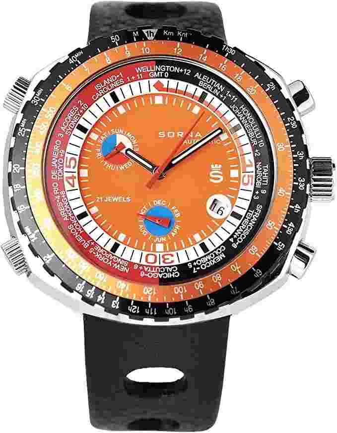 Watch Men's Automatic winding 70's model SORNA Case width 49mm T21707-ORANGE
