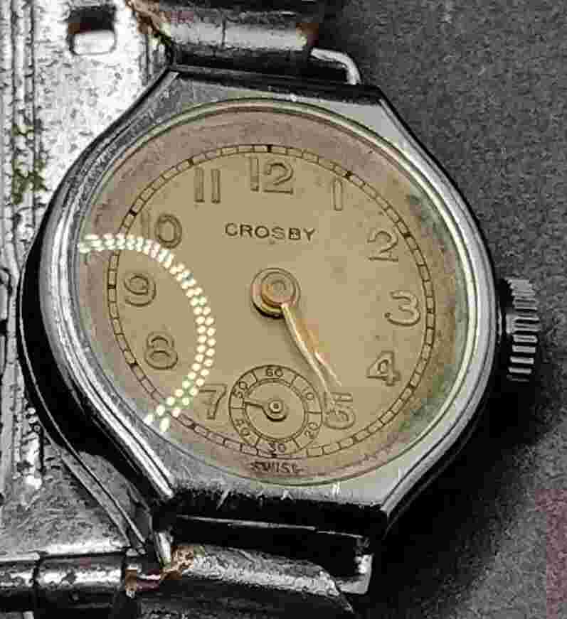 Vtg Early 1900s pre-WW2? Crosby Swiss Silver Tone Womens Watch, Needs Repair