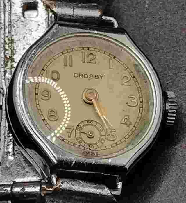 Vtg Early 1900s pre-WW2? Crosby Swiss Silver Tone Womens Watch, Needs Repair