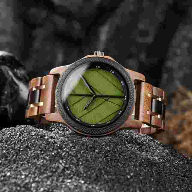BOBO BIRD Men's Watches Unique Leaf Dial Design Wooden Wristwatch Quartz Watch