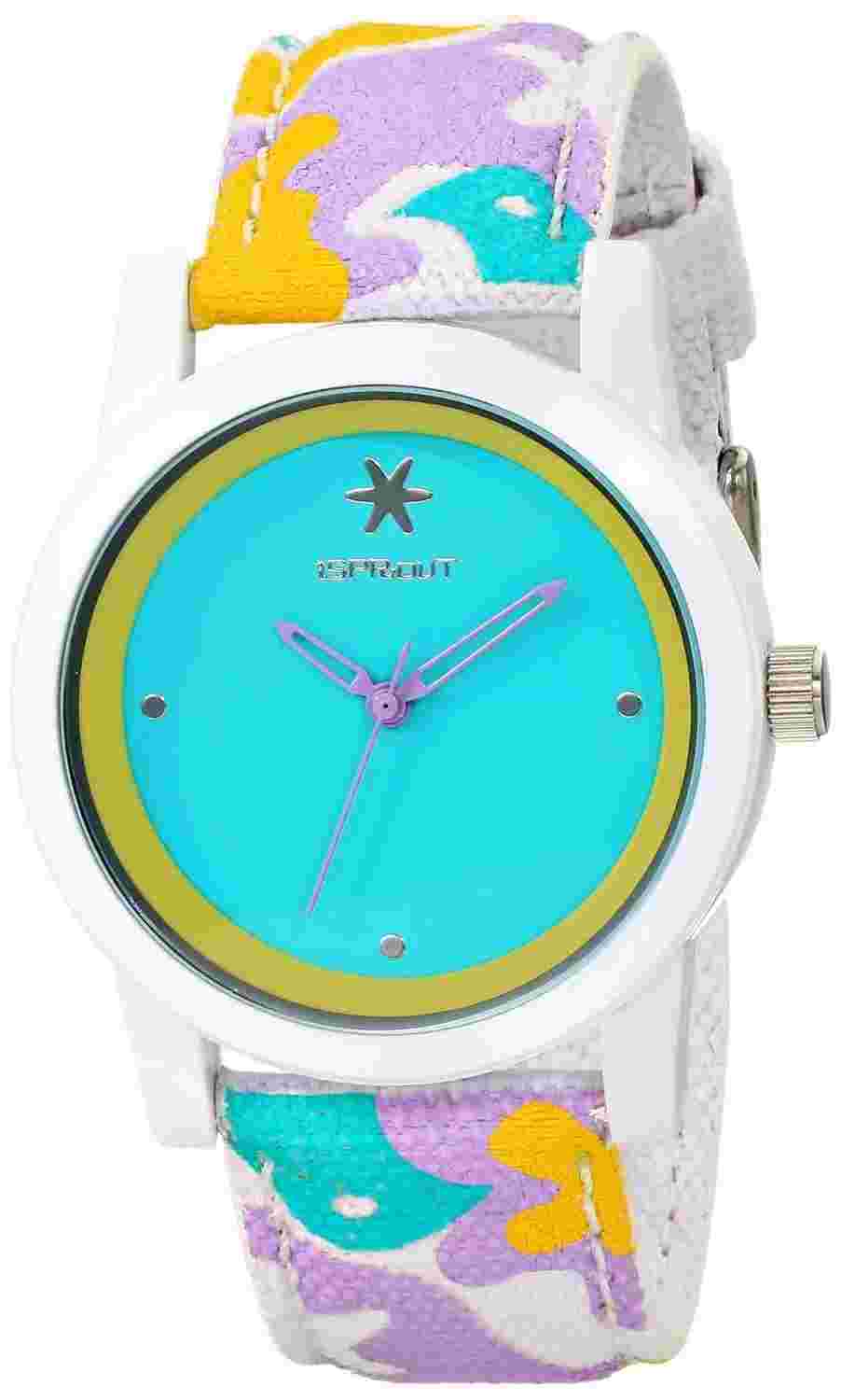 NEW-SPROUT TURQUOISE DIAL MULTI COLOR ORGANIC STRAP,WHITE RESIN CASE,ST/5528TQCO