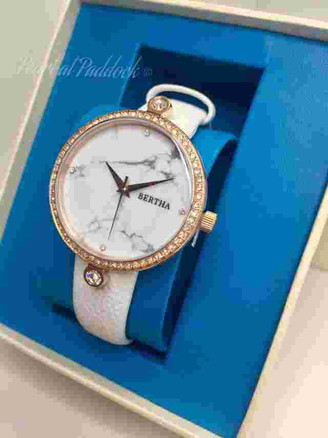 Bertha Frances Crystal White Dial Rose Gold Ladies Watch   Retail $800