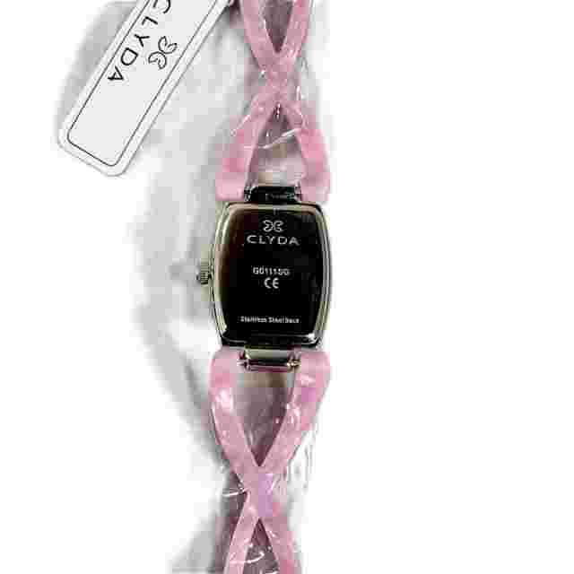 NEW Clyda Silver Tone and Light Pink Acetate Watch Rectangle