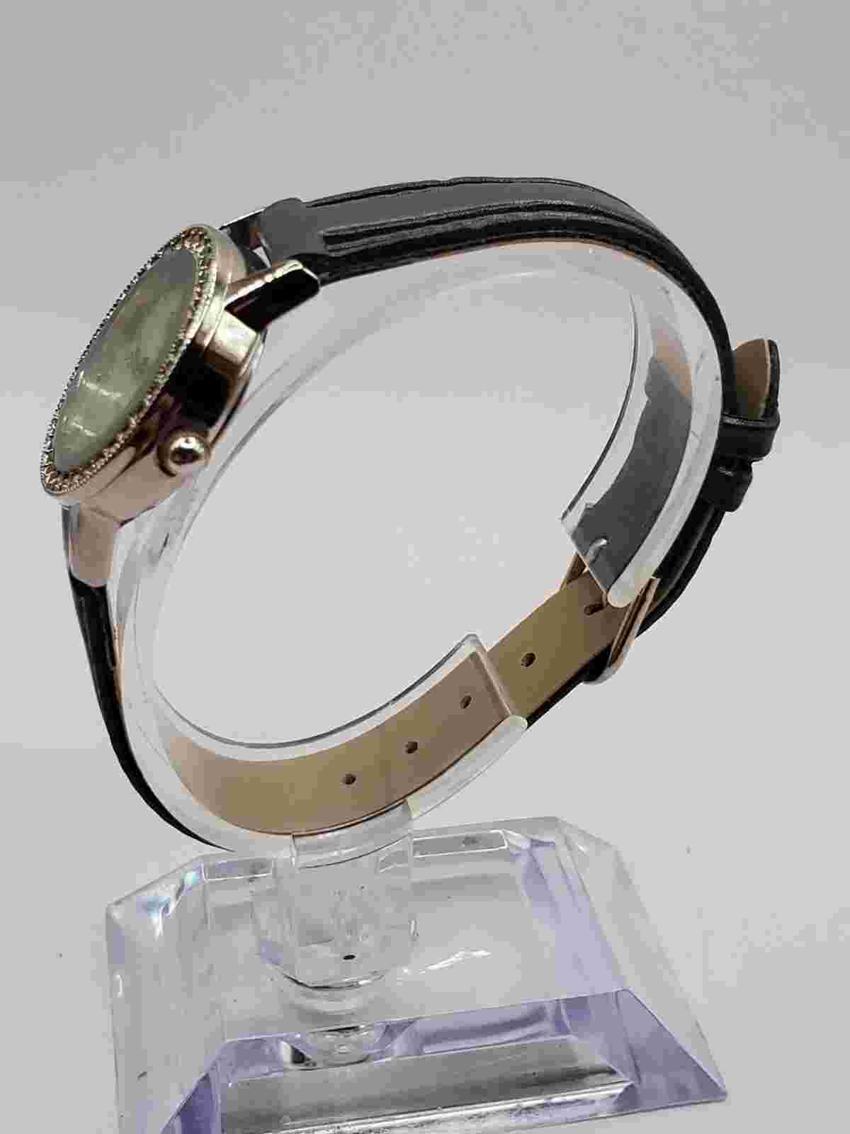 Talbots Ladies Gemmed Quartz Watch 25mm Round Silver Tone Faux Leather MOP