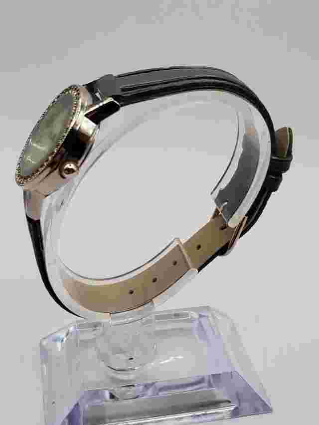Talbots Ladies Gemmed Quartz Watch 25mm Round Silver Tone Faux Leather MOP