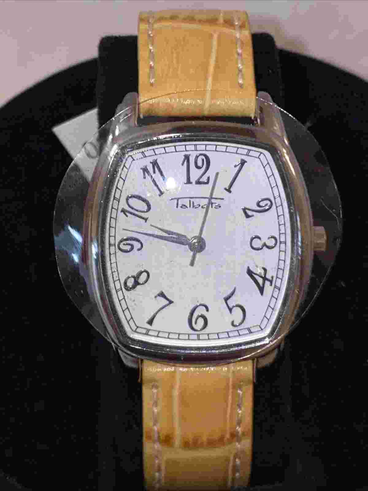 Talbots Watch Women Silver Tone Tan Bamboo Style Leather Band New Battery NOS