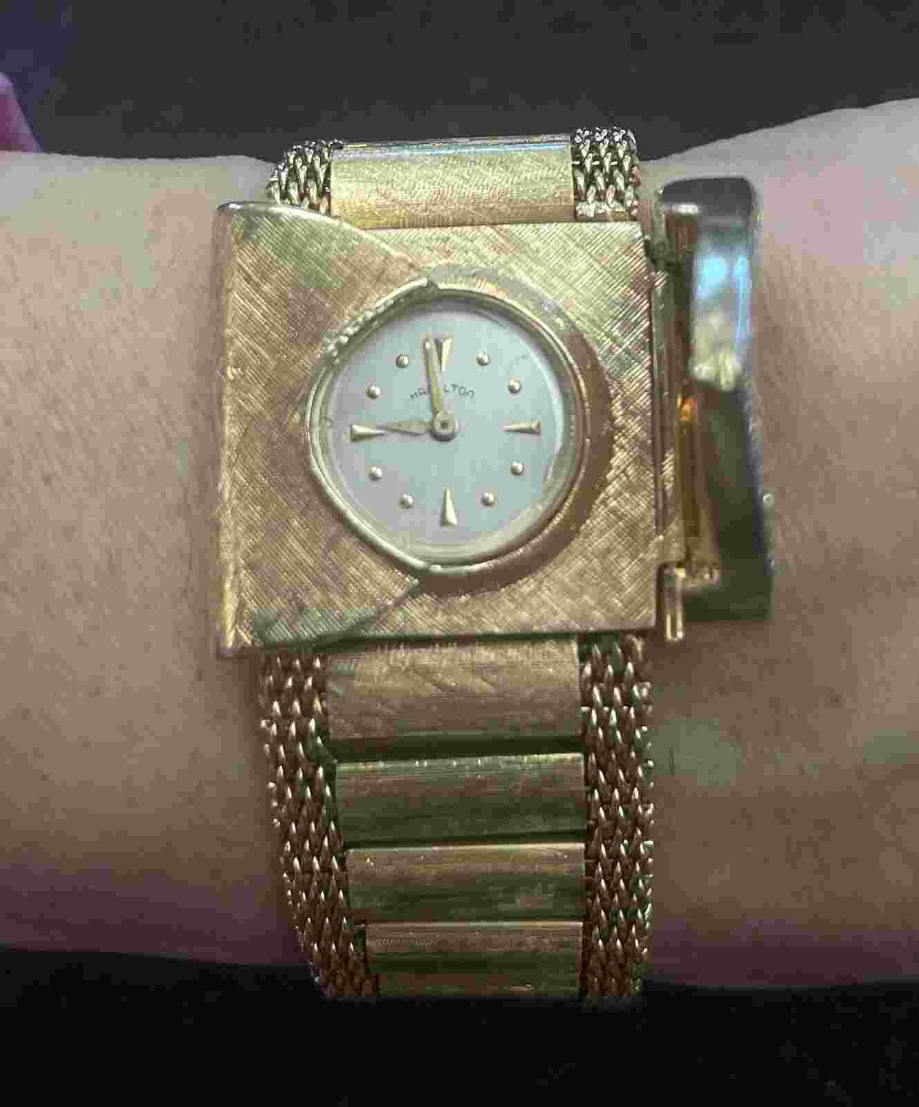 Circa 1950 Hamilton Paul Burhre 14Kt Gold And Diamond Cocktail Watch..TJ388