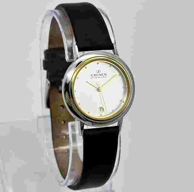 Ladies GRENEN Two-Tone Classic Minimalist Watch, Date, Brown Leather, 23SSGLD