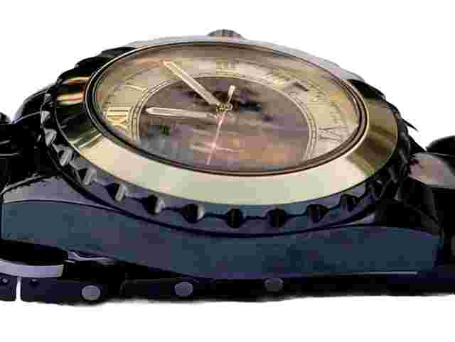 Vicence Swiss 14k Solid Rose Gold Bezel Black Ceramic Quarts Watch Gemstones