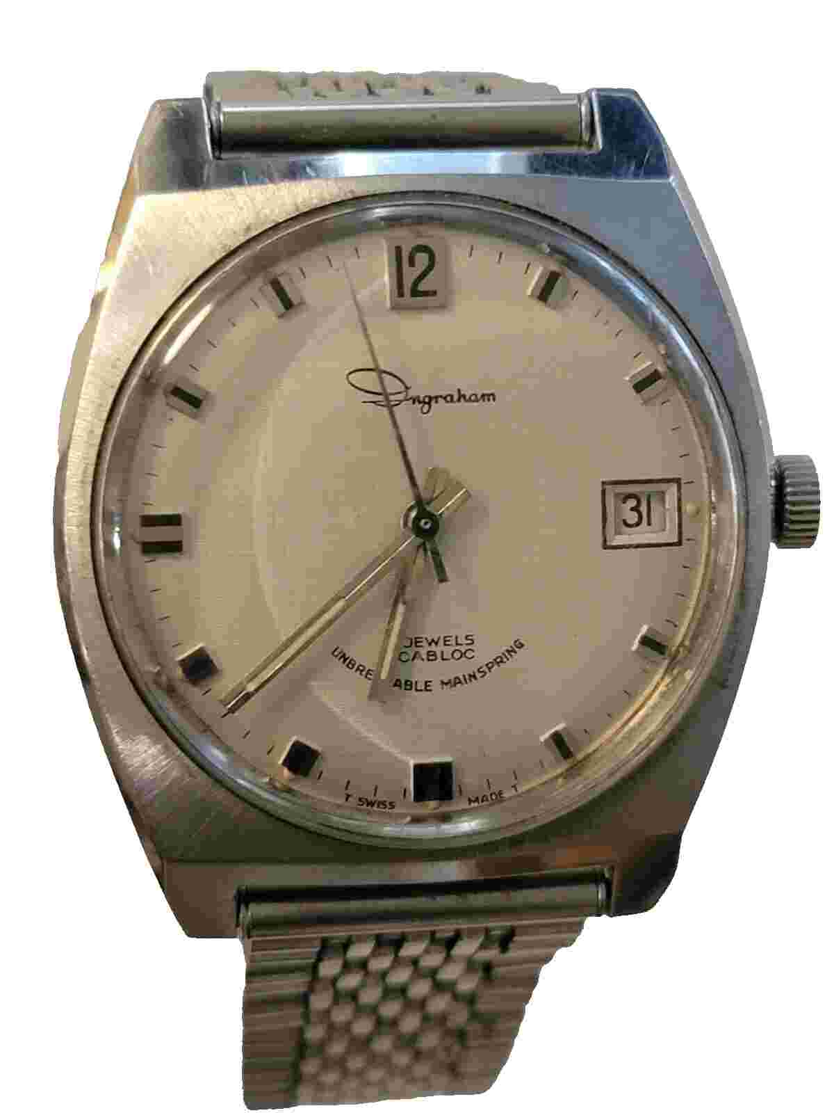 Ingraham Stainless Steel 21J Screw Down Case Back Calendar Date Vintage