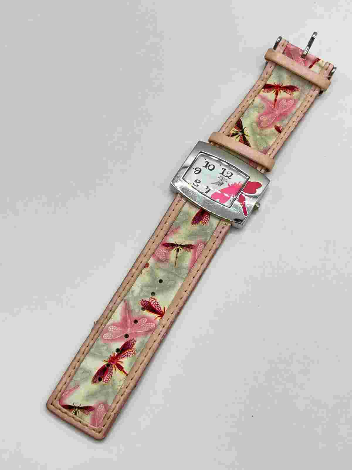 Montres de Fleur Dragonfly Wristwatch Analog Japan Movement Stainless Steel Pink