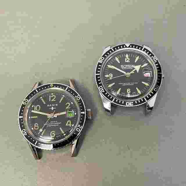 Vintage Basis & Sutton Scuba Diver Bezel Watches Swiss,Diver & Fish Backs, AS IS