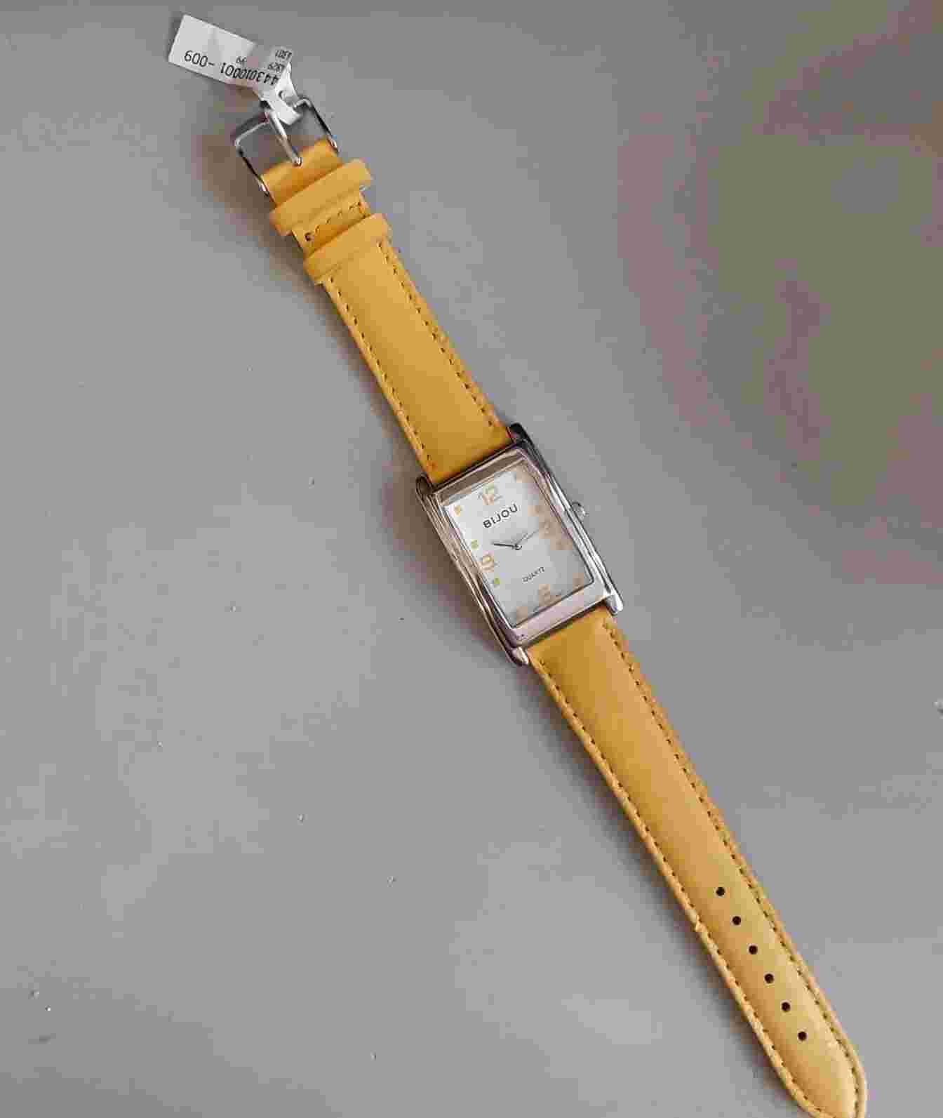 Bijou Ladies Quartz Watch Silver Yellow Band New 1*7*8.5