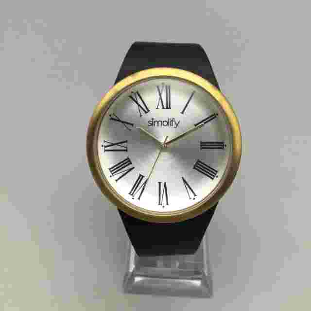 Simplify 2000 Watch Unisex 42mm Gold Tone Black Leather Band New Battery