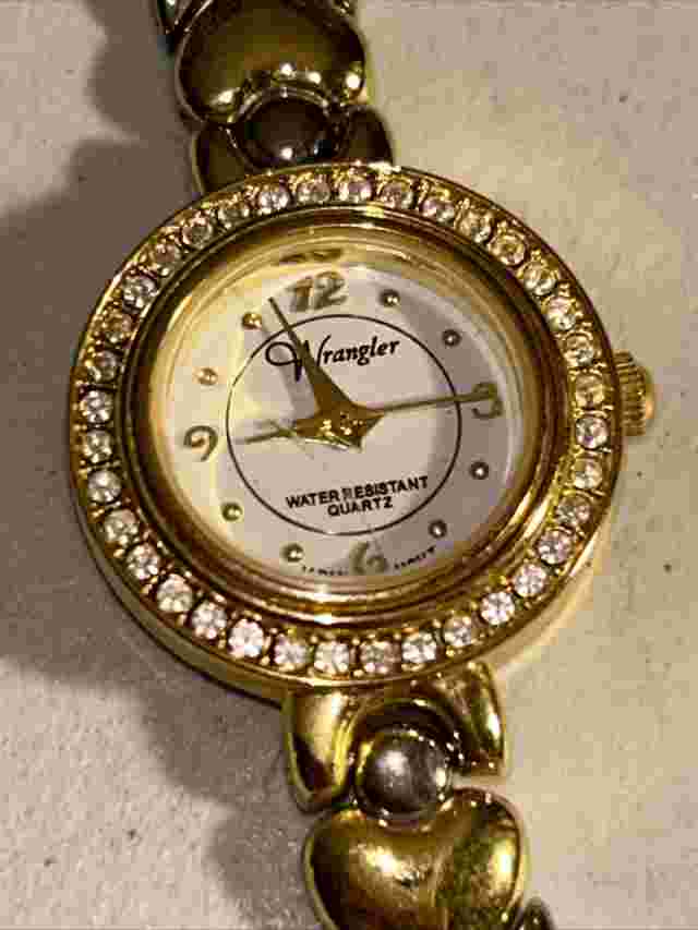 Wrangle Diamond Studded Watch with Gold Hearts, Broken Clasp, Used