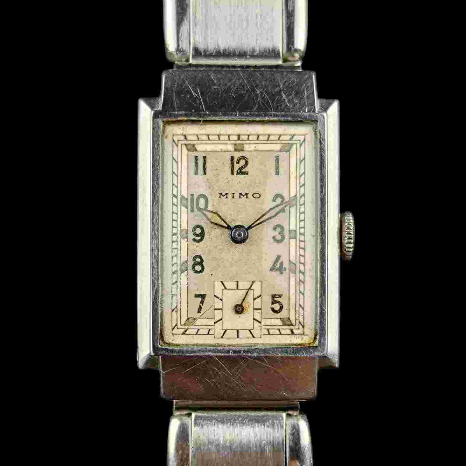 Vintage 1930s MIMO Tank Art Deco Watch - Full Stainless Steel