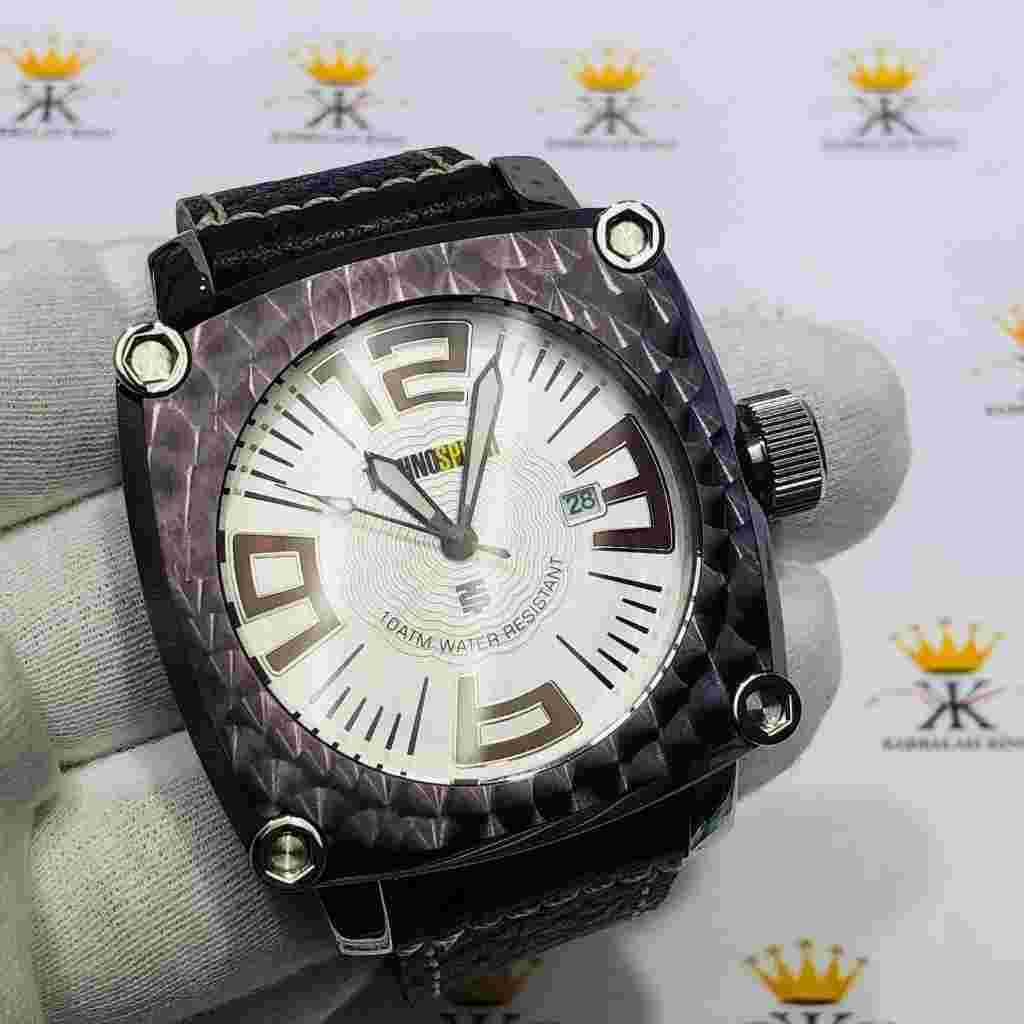 TechnoSport Purple Ion Stainless Steel Large Dial Genuine Black Leather Watch
