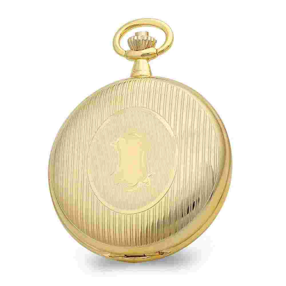 Charles Hubert Gold-Finish Double Cover Striped w/ Shield Pocket Watch