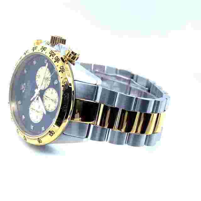 IceTime Cosmo 41mm Mens Two Tone Steel Watch Black Dial Iced 0.10ct Diamonds