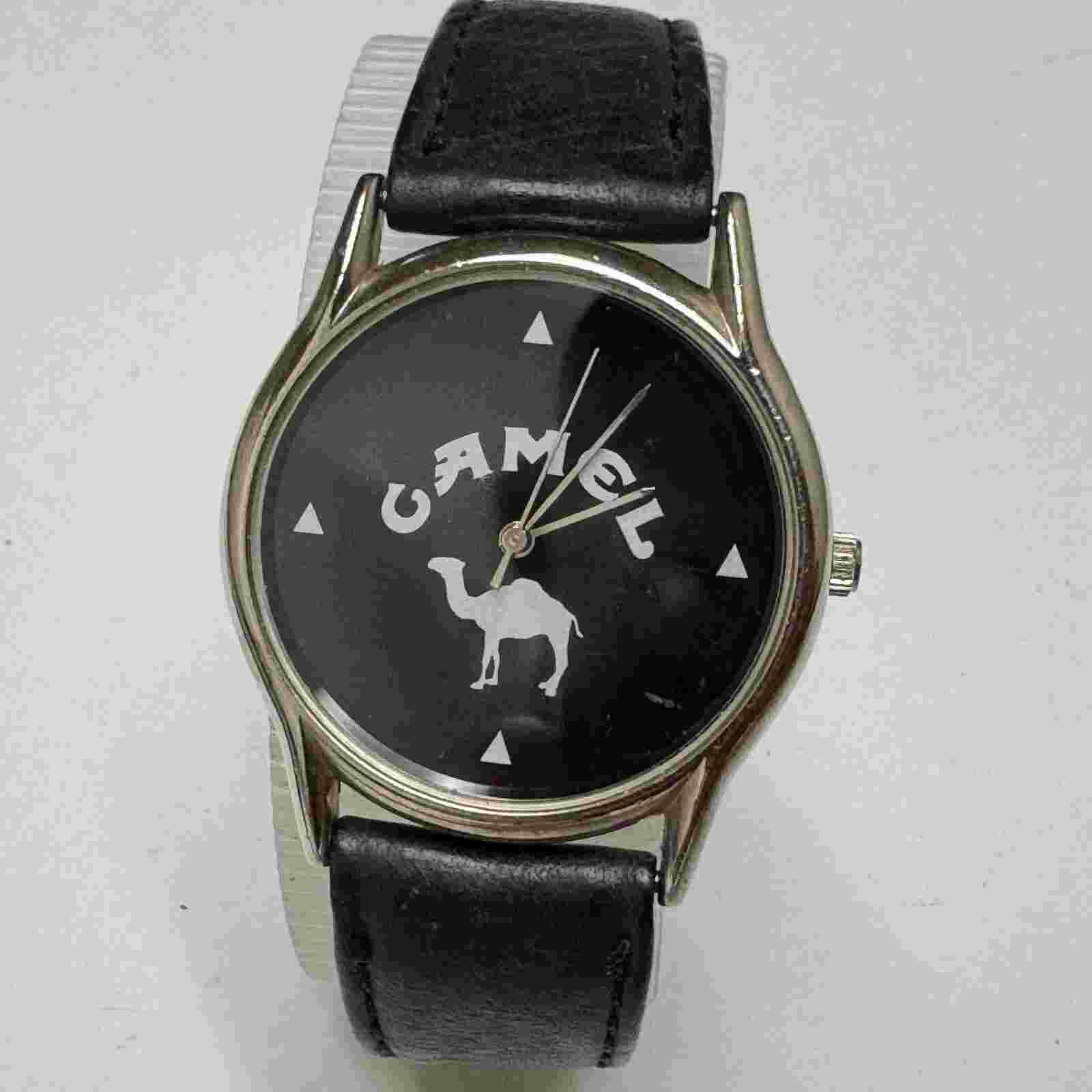 Vintage Camel Quartz Watch Men Silve Black Japan Movt Leather Analog New Battery