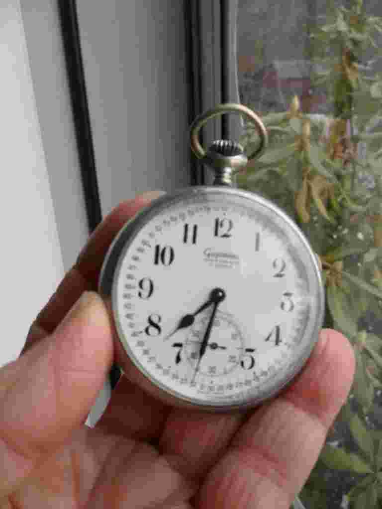 VTG GIGANDET WAKMANN 17 JEWEL INCABLOC SWISS POCKET WATCH- STEAM ENGINE ON BACK