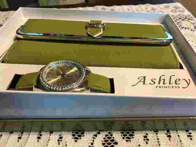 ASHLEY PRINCES WATCH & WALLET SET 2 PCS BEAUTIFUL DEEP LIME GREEN BEAUTIFUL SET