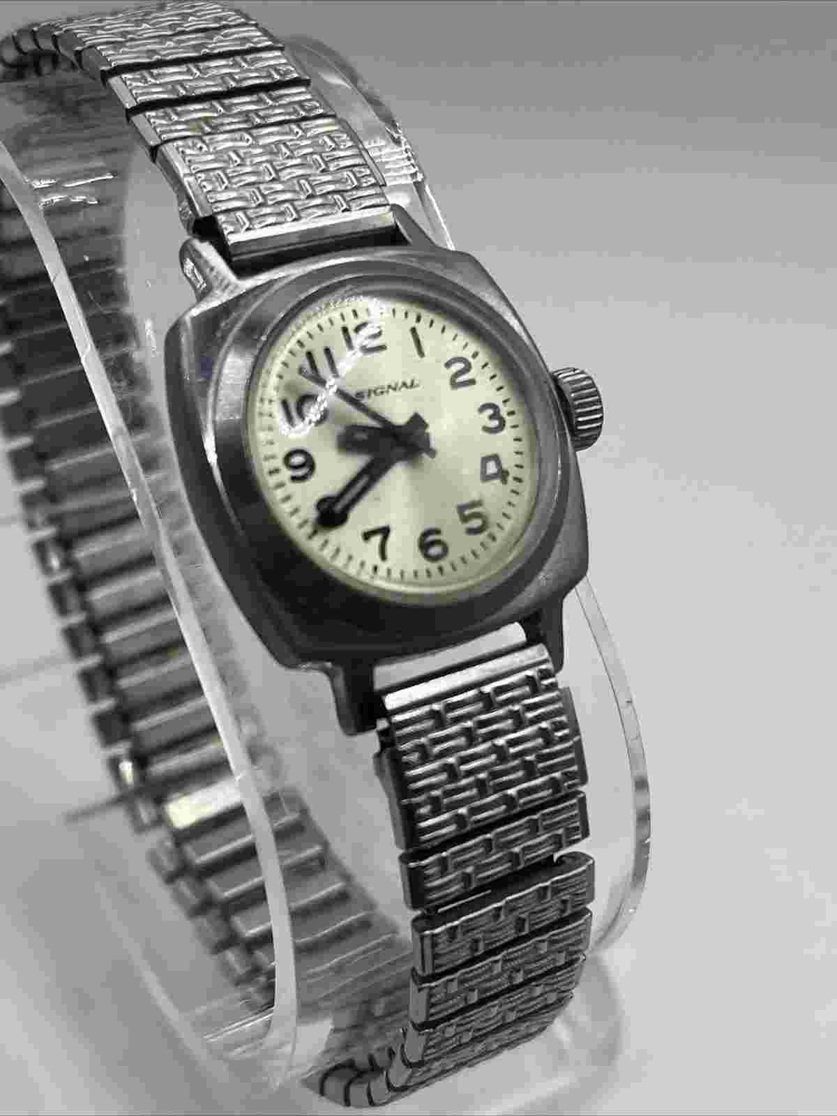 Vintage Signal Women's Mechanical Watch 23mm Manual Wind Silver Tone- Working