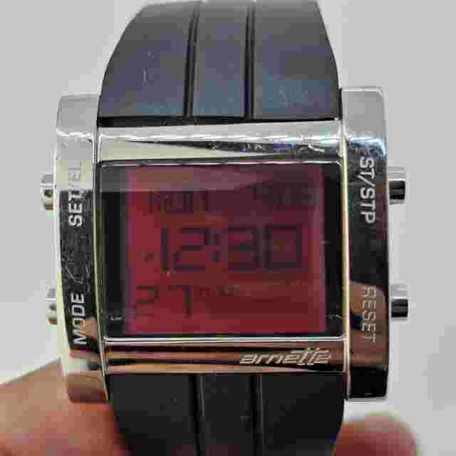 Men's Arnette Watch 38MM Digital Gray Tone Case Black Plastic Bands New Battery