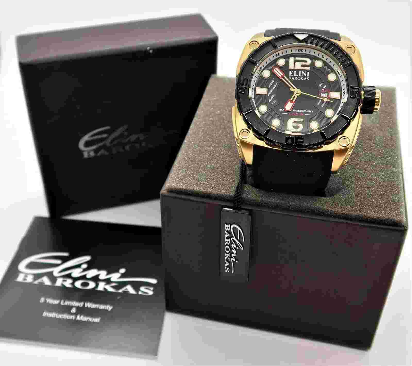 ELINI BAROKAS, 660ft "COMMANDER" Date Just,w/Box, BIG MENS DIVE WATCH,MIB R25-99