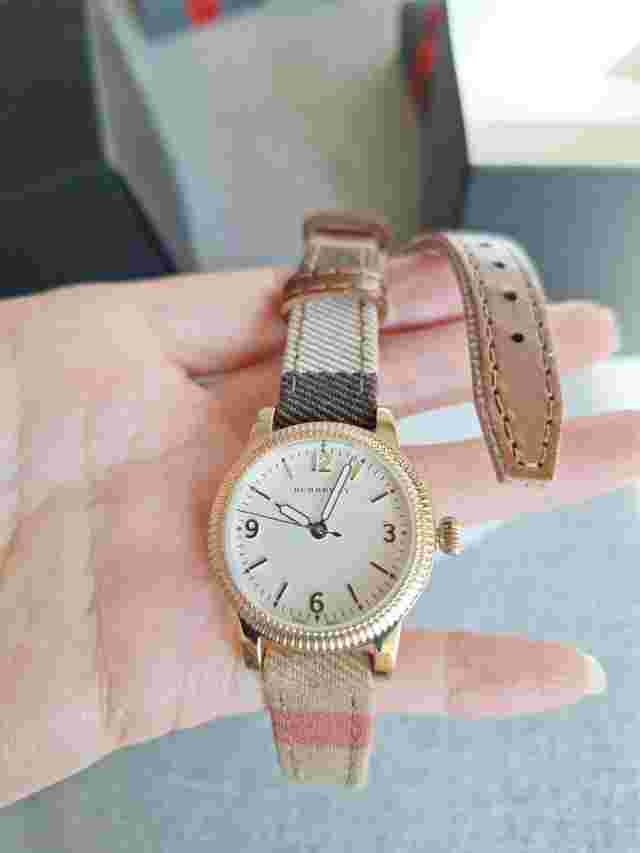 Burberry Women's The Utilitarian Canvas Check White Dial Gold Steel Watch BU7851