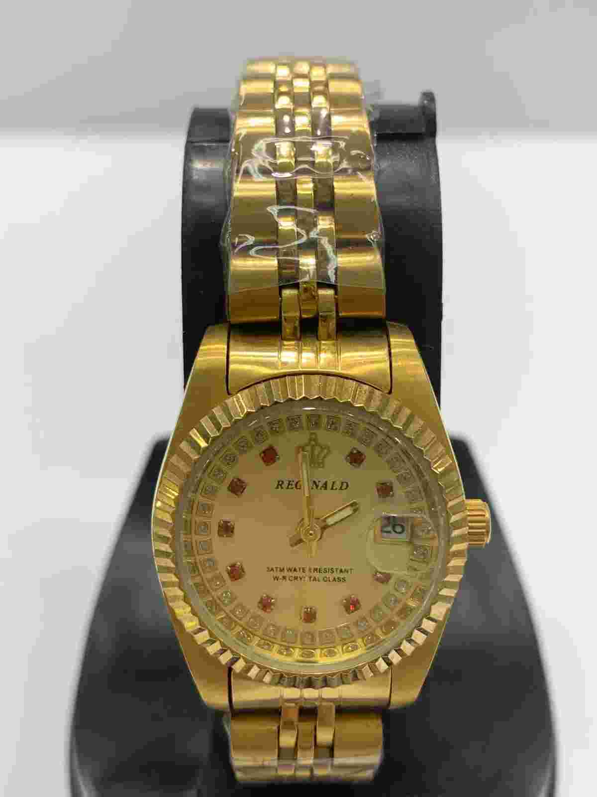 Reginald Ladies Wrist Watch Red And Gold Analog Date Quartz New Battery. New