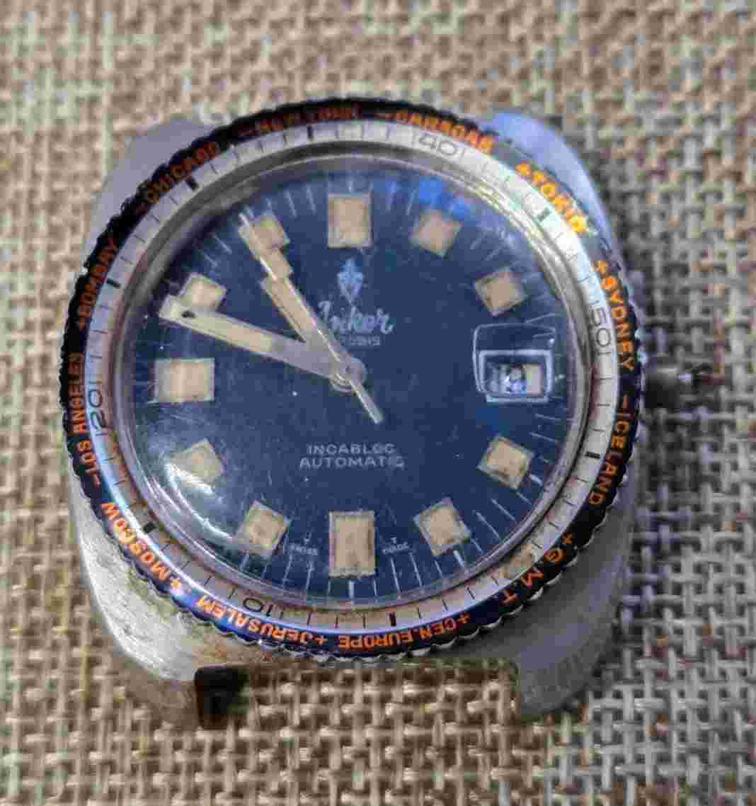 Anker 17 Rubis Cal 2782 Automatic Watch Vintage Mens Blue Dial To Restoration