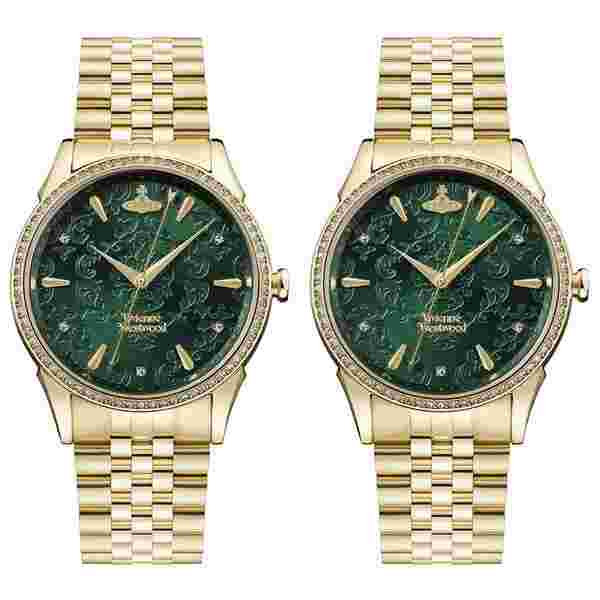 Vivienne Westwood Pair Watches Set Gold Green Gift Box